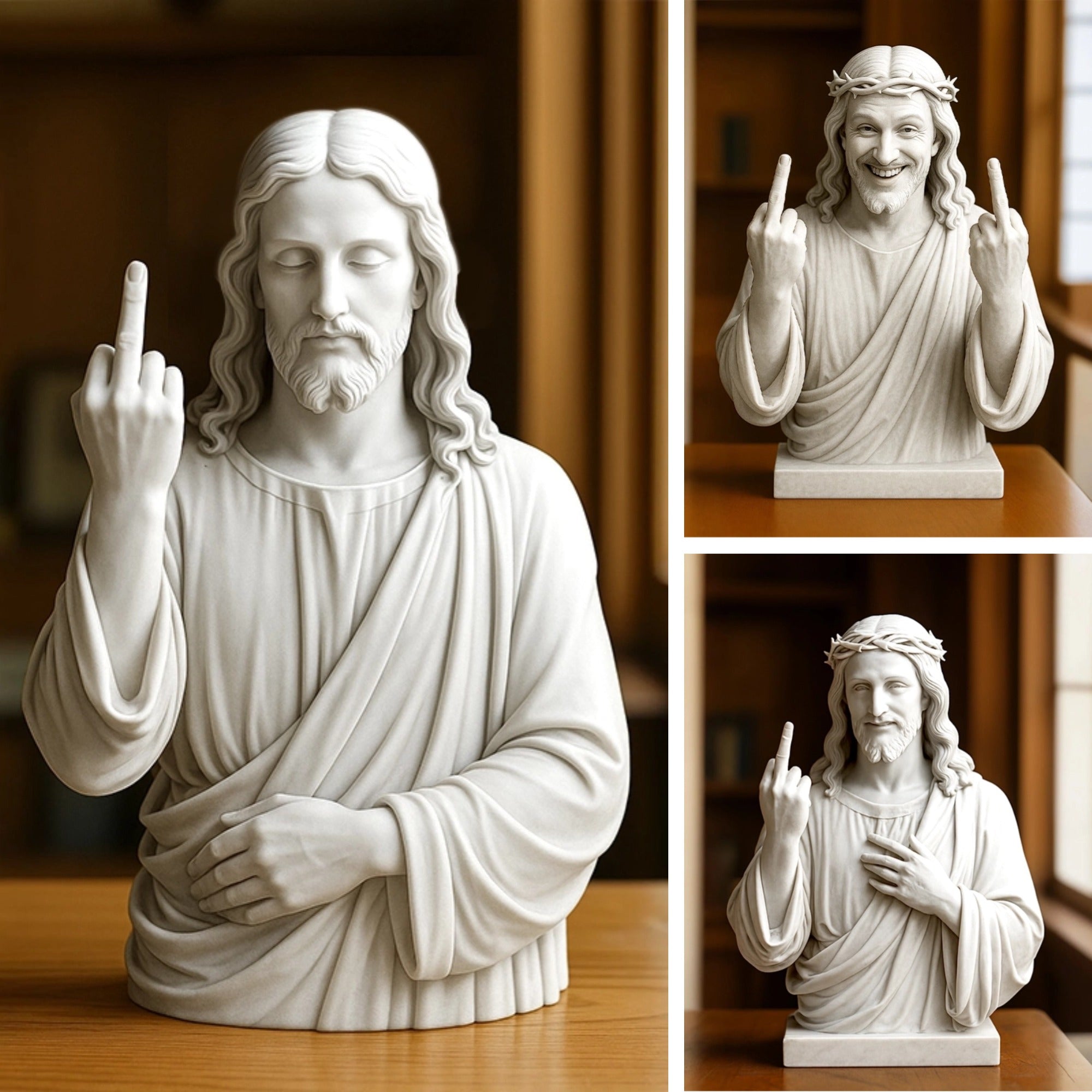 Humorous Jesus Statue - Iconic Artwork Challenging Authority
