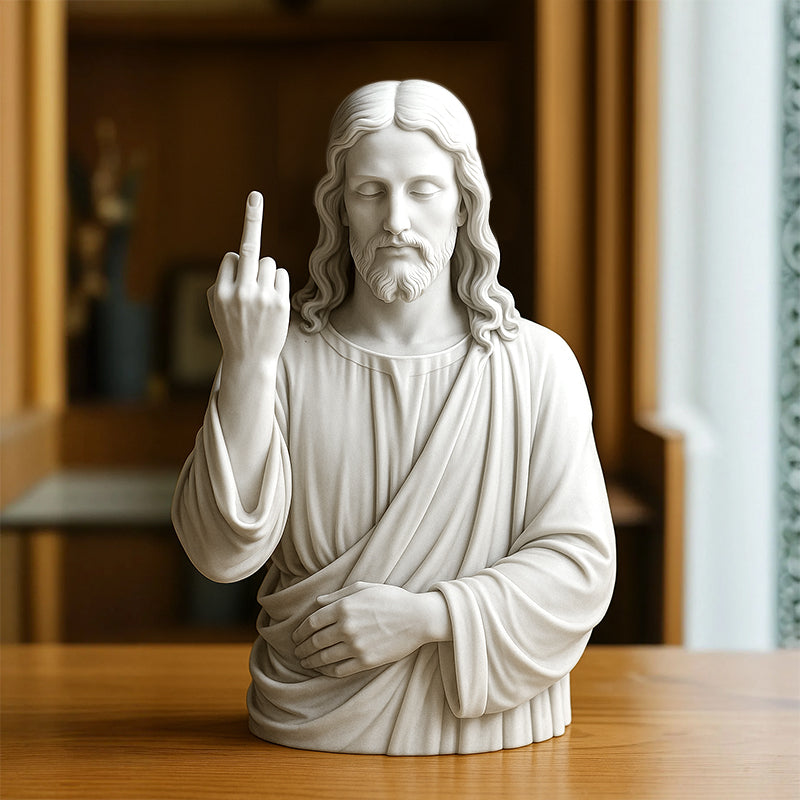 Humorous Jesus Statue - Iconic Artwork Challenging Authority