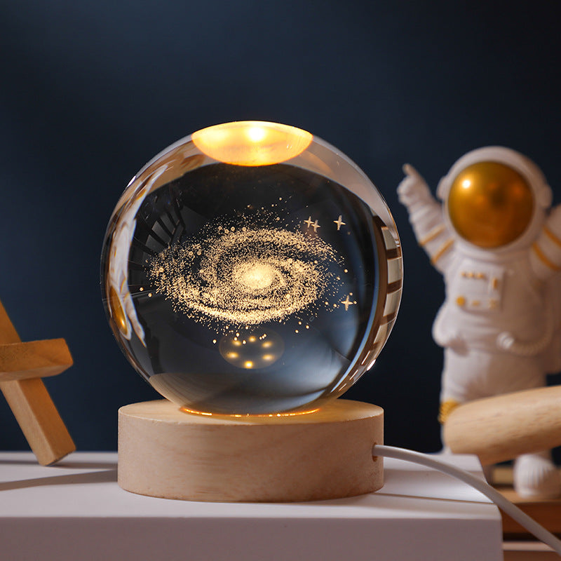 3D Crystal Ball Night Light With LED & Wooden Base