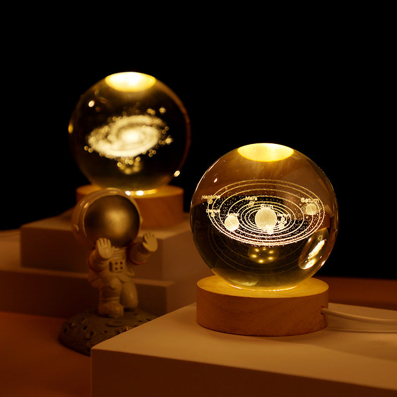 3D Crystal Ball Night Light With LED & Wooden Base