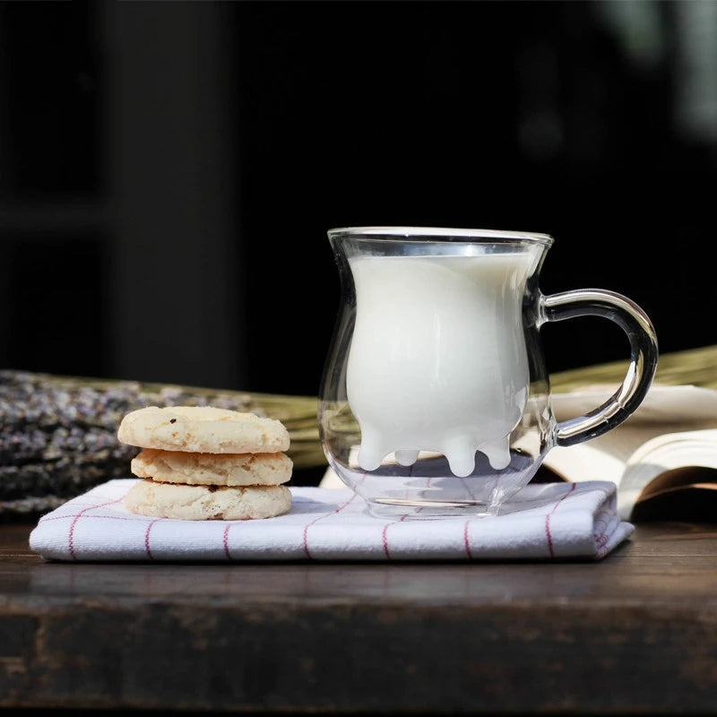Taza de vidrio de doble capa con forma de vaca