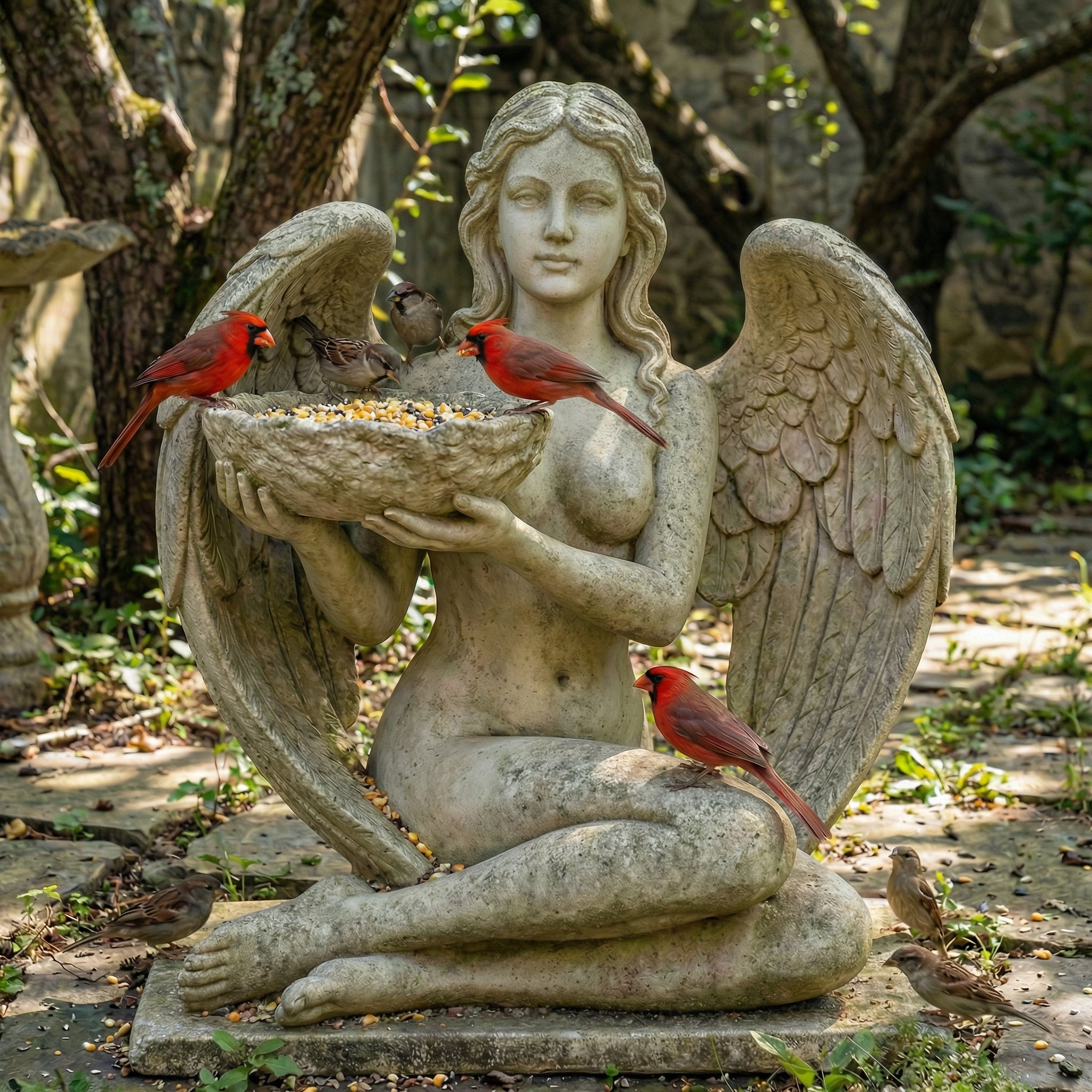 The Norns’ Offering  Three Goddesses of Time · One Sacred Feast - A sculptural bird feeder inspired by the three goddesses of Past, Present, and Future.