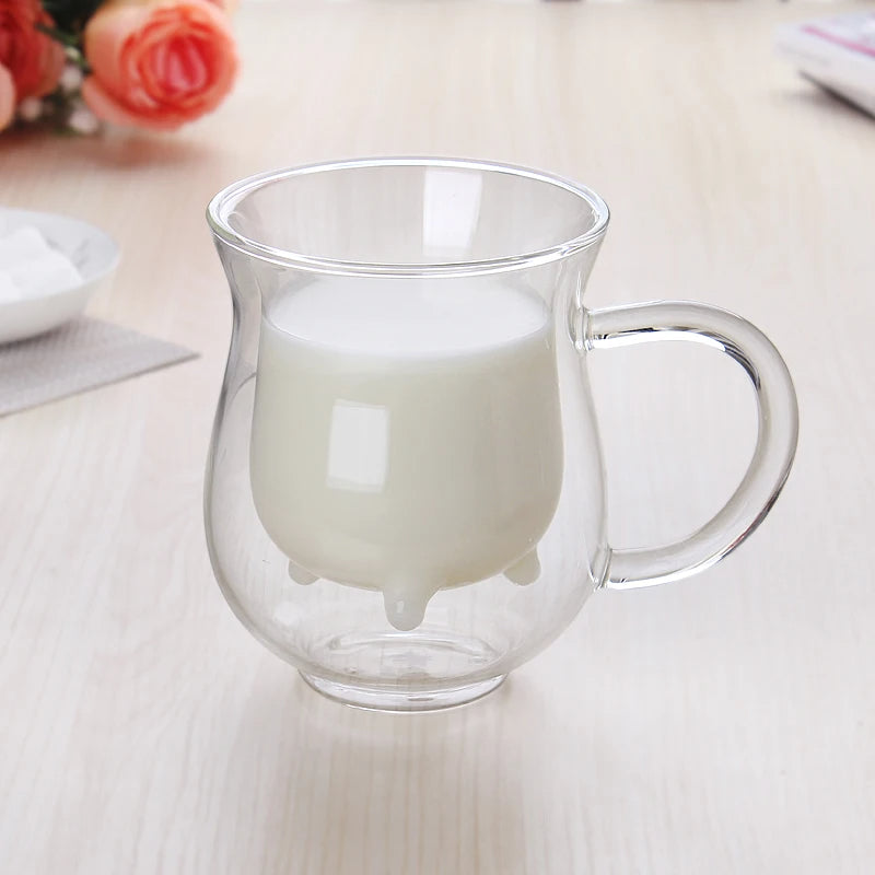 Taza de vidrio de doble capa con forma de vaca