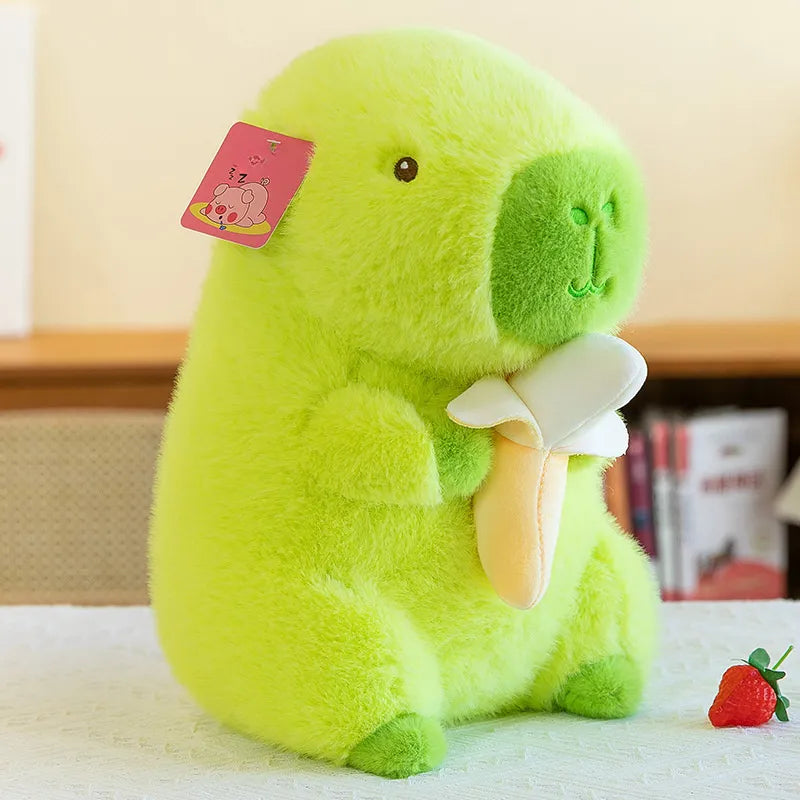 Encantadora almohada de peluche de capibara y fruta