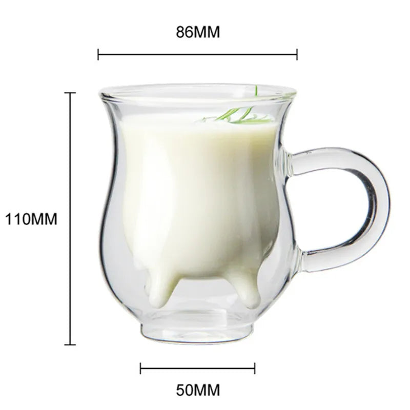 Taza de vidrio de doble capa con forma de vaca