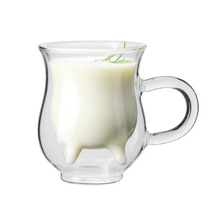 Taza de vidrio de doble capa con forma de vaca