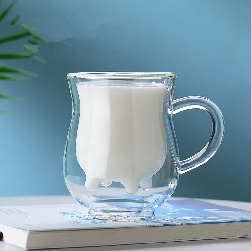 Taza de vidrio de doble capa con forma de vaca
