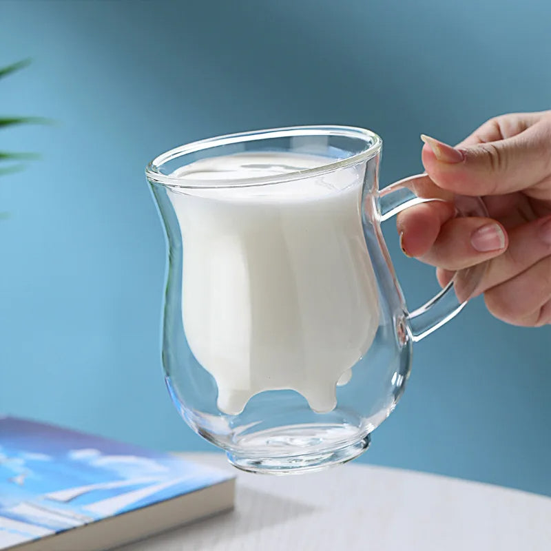 Taza de vidrio de doble capa con forma de vaca