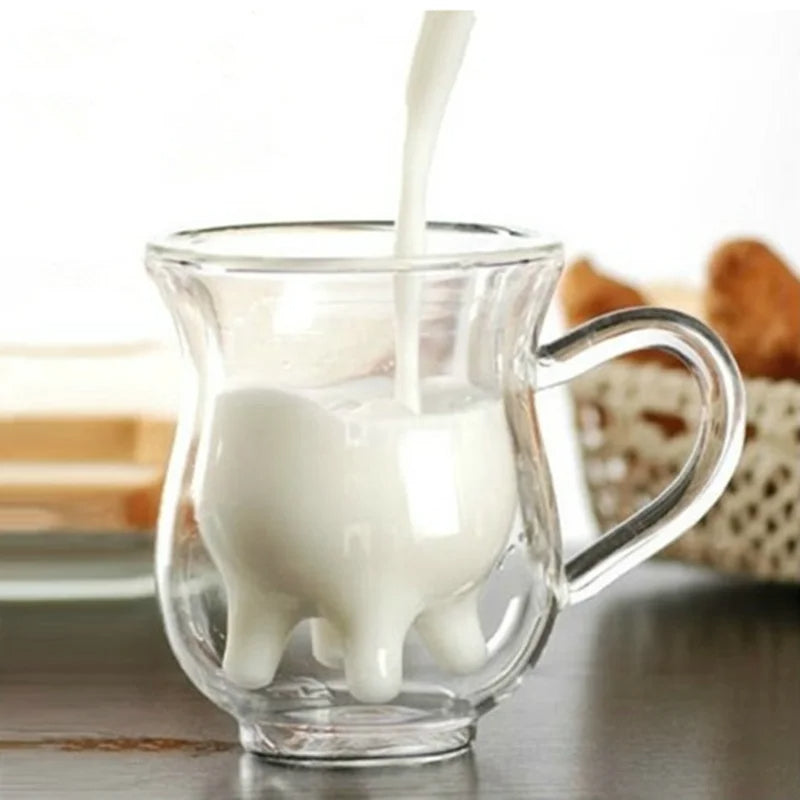 Taza de vidrio de doble capa con forma de vaca