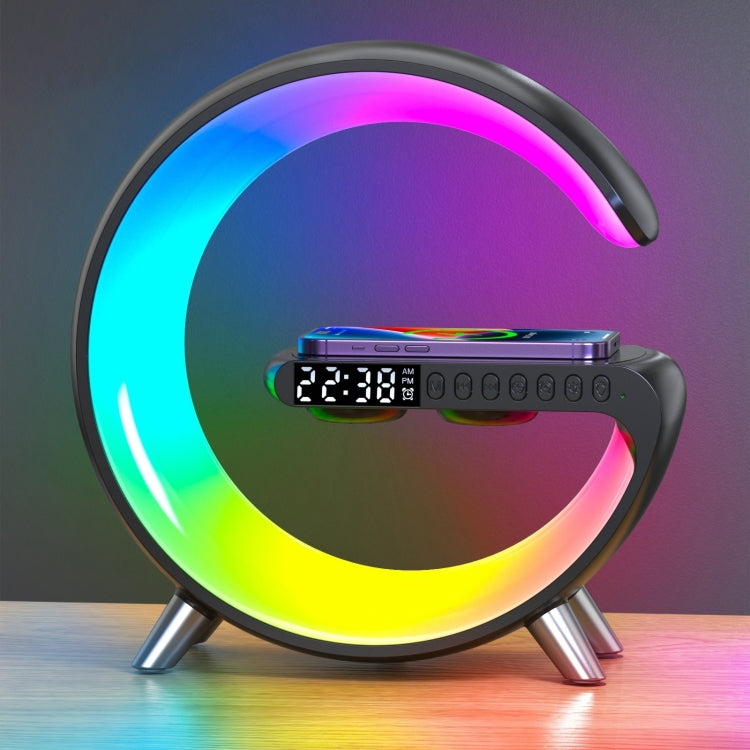 Smart Bluetooth Speaker with Wireless Charger & Alarm Clock & Ambient Light, Support APP