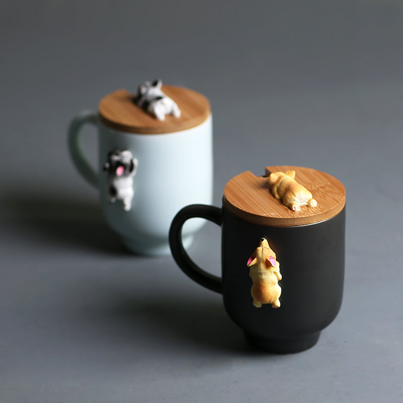 Tazas de cerámica con diseño de bulldog trepador en 3D