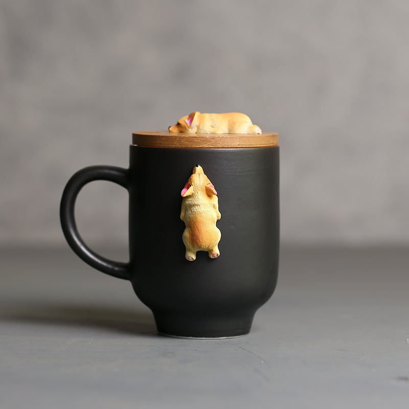 Tazas de cerámica con diseño de bulldog trepador en 3D