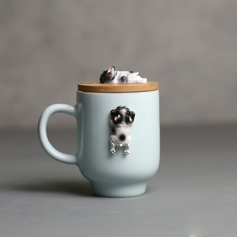 Tazas de cerámica con diseño de bulldog trepador en 3D