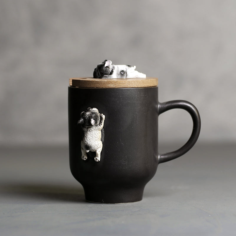 Tazas de cerámica con diseño de bulldog trepador en 3D