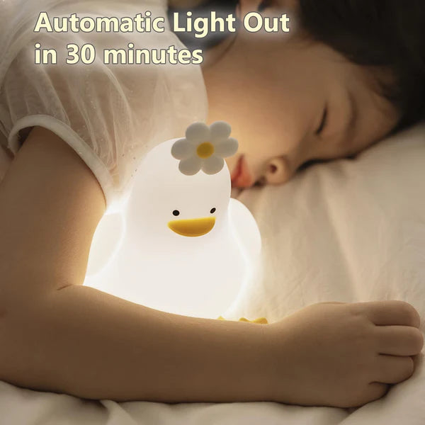 Luz nocturna LED blanda con forma de pato flor kawaii