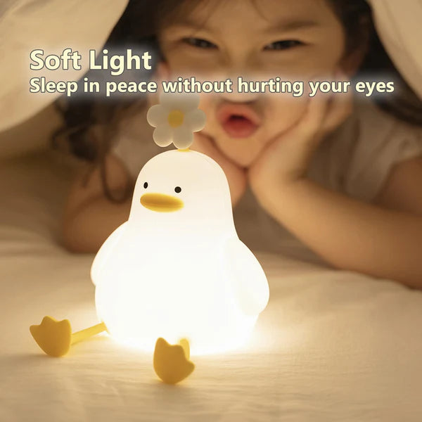 Luz nocturna LED blanda con forma de pato flor kawaii