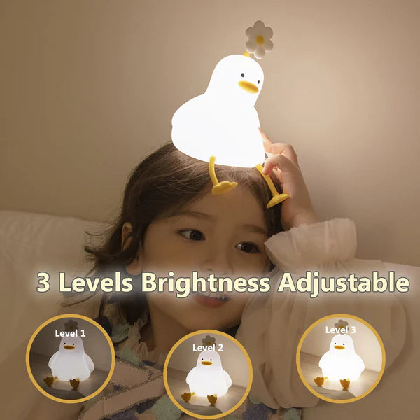 Luz nocturna LED blanda con forma de pato flor kawaii