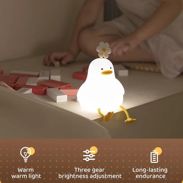 Luz nocturna LED blanda con forma de pato flor kawaii