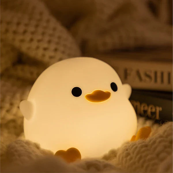 Luz nocturna LED blanda con forma de pato flor kawaii