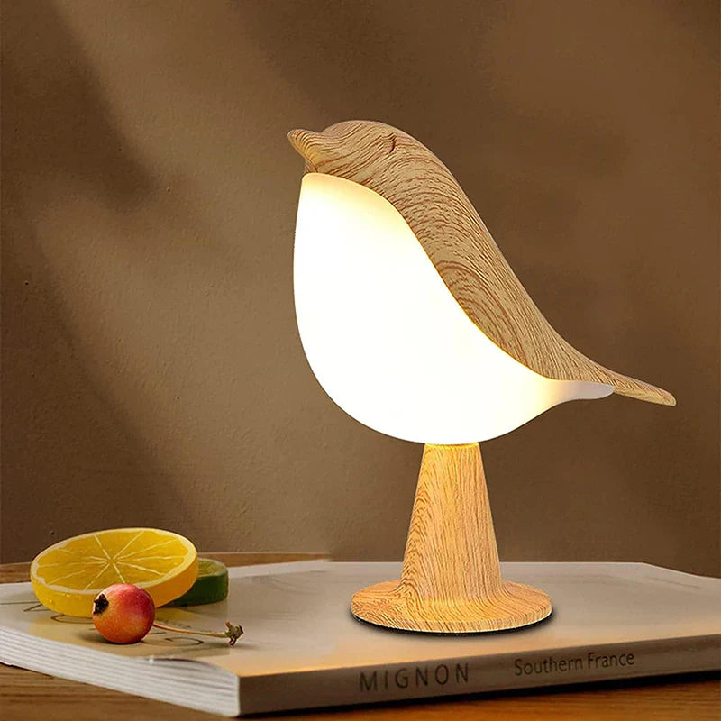 Lámpara de noche LED con forma de pájaro de madera y interruptor táctil