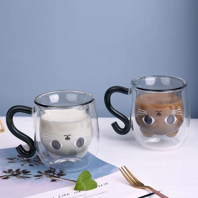 Cute Cat Double-layer Coffee Mug