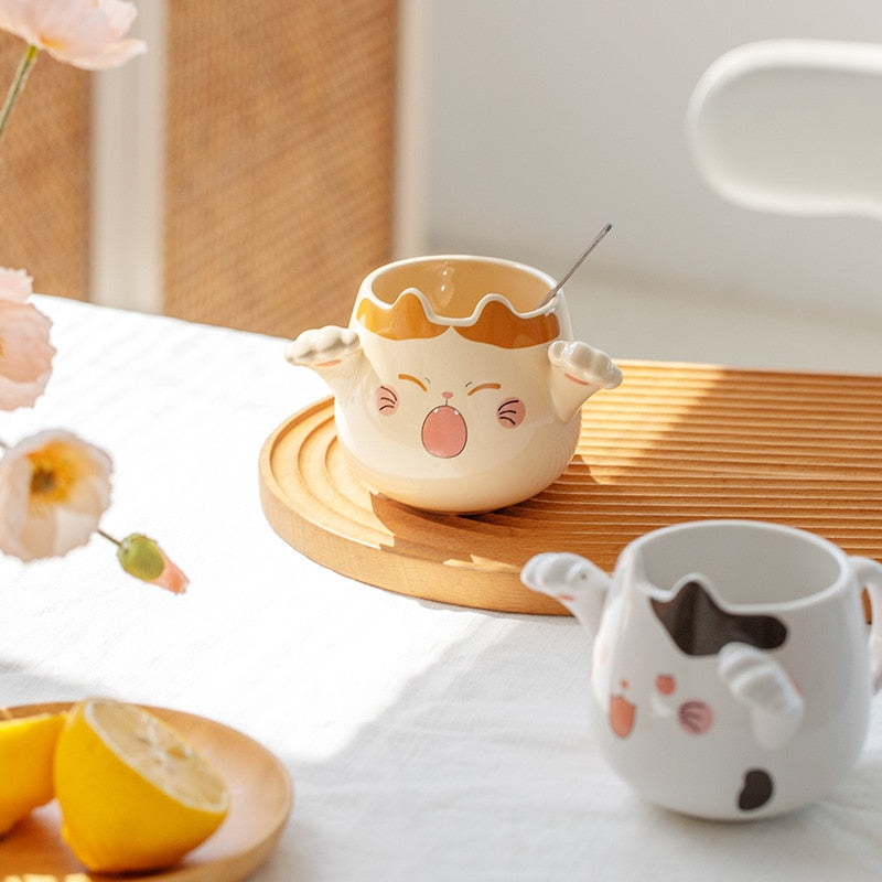 Cute Cartoon Cat Mugs With Spoons