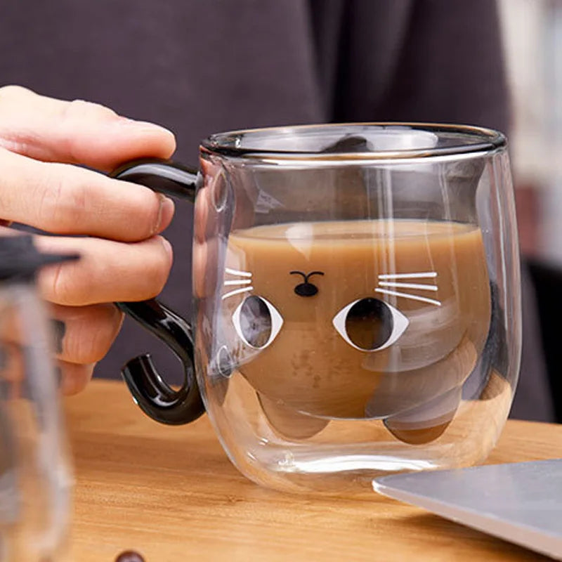 Cute Cat Double-layer Coffee Mug