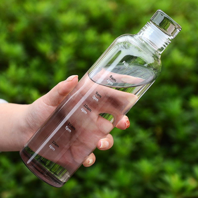 Botella de agua de vidrio resistente al calor Time Scale