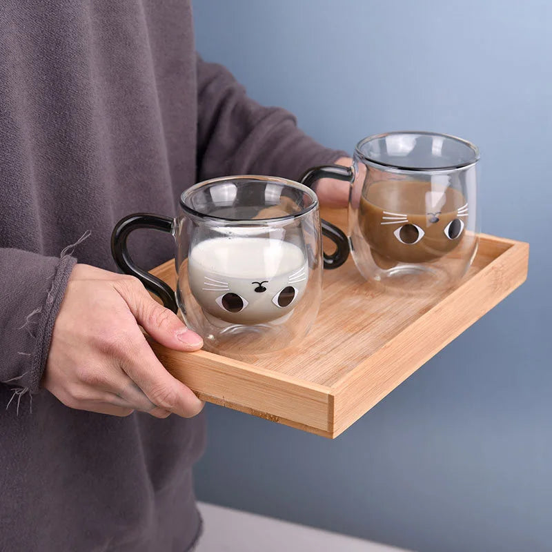 Cute Cat Double-layer Coffee Mug