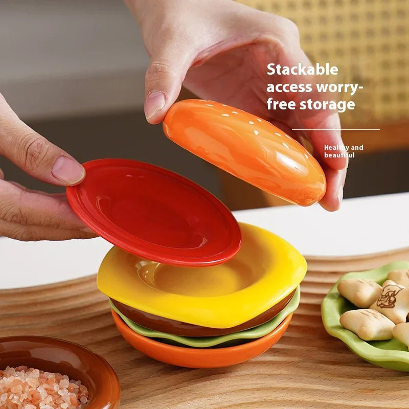 Mini Stacked Hamburger Ceramic Plate Set