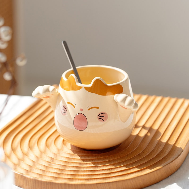 Cute Cartoon Cat Mugs With Spoons