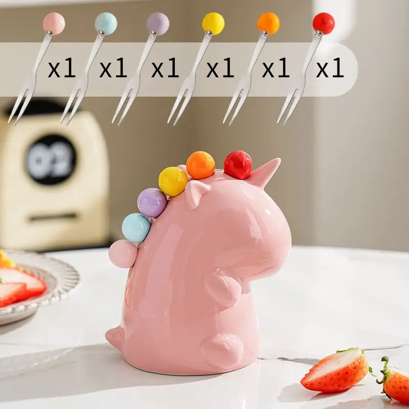 Ceramic Unicorn Stainless Steel Fruit Fork Set