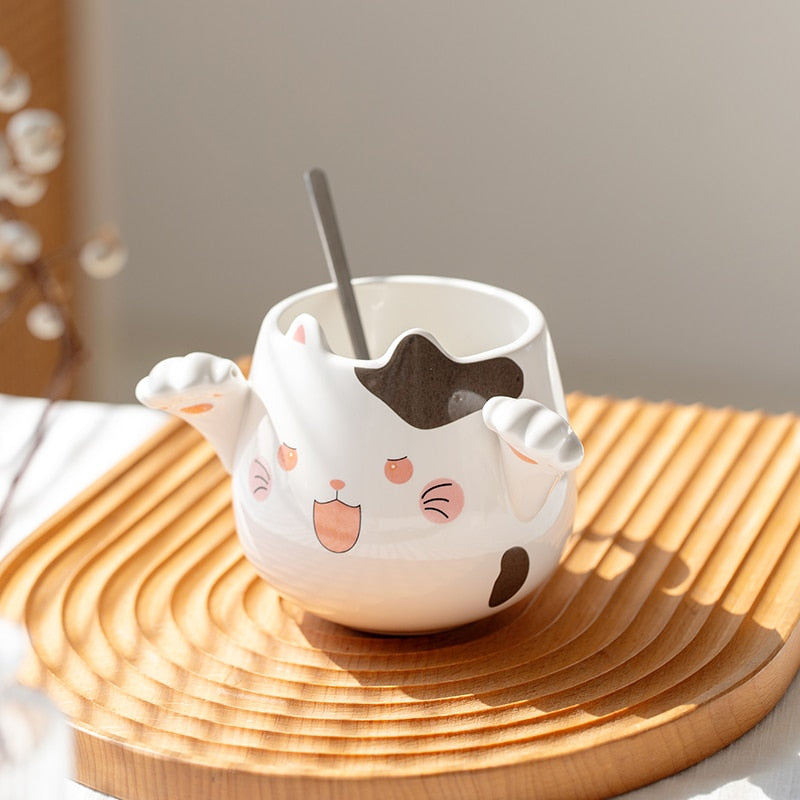 Cute Cartoon Cat Mugs With Spoons