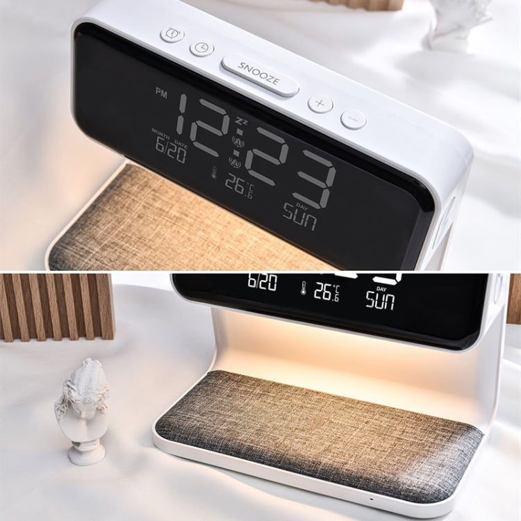 3 In 1 10W Wireless Charging Bedside Lamp LCD Screen Alarm Clock  Phone Charger,EU Plug