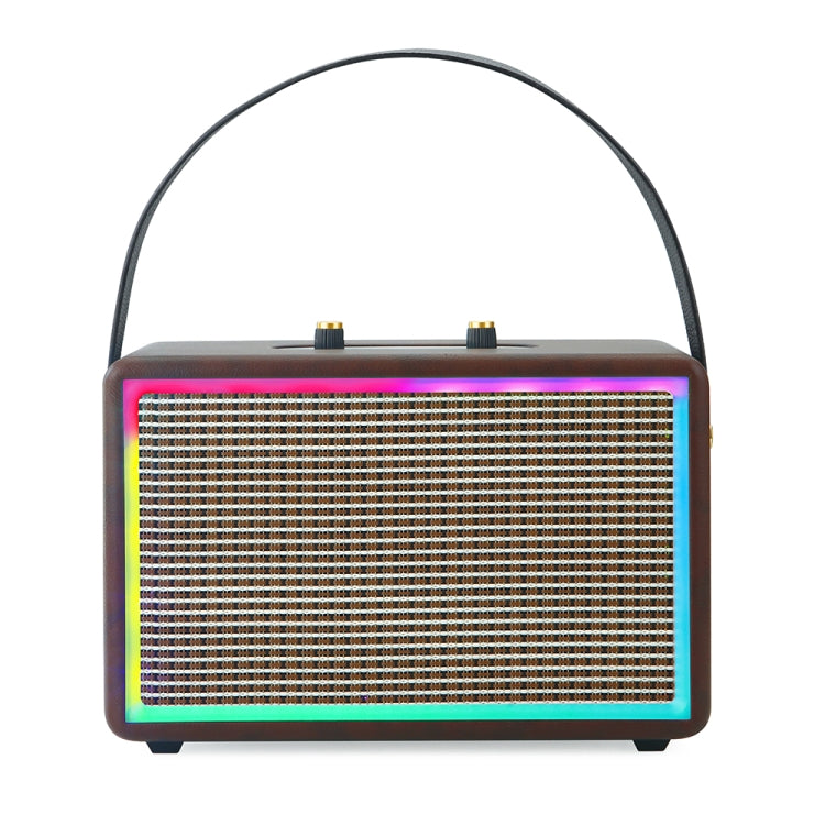 Leather Colorful Light Effect Karaoke Audio Retro Outdoor Bluetooth Speaker, Style: Single Speaker(Brown)