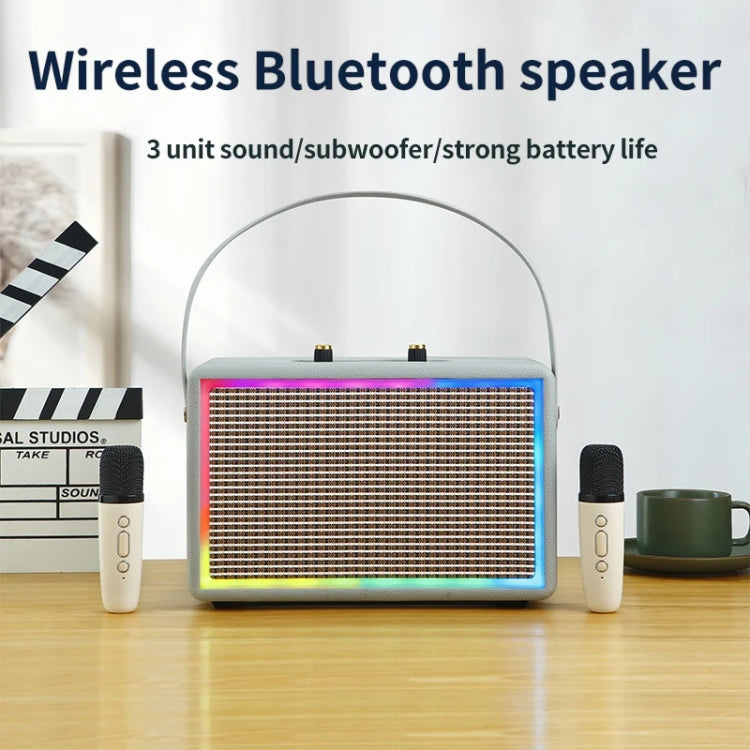 Leather Colorful Light Effect Karaoke Audio Retro Outdoor Bluetooth Speaker, Style: Single Speaker(Brown)
