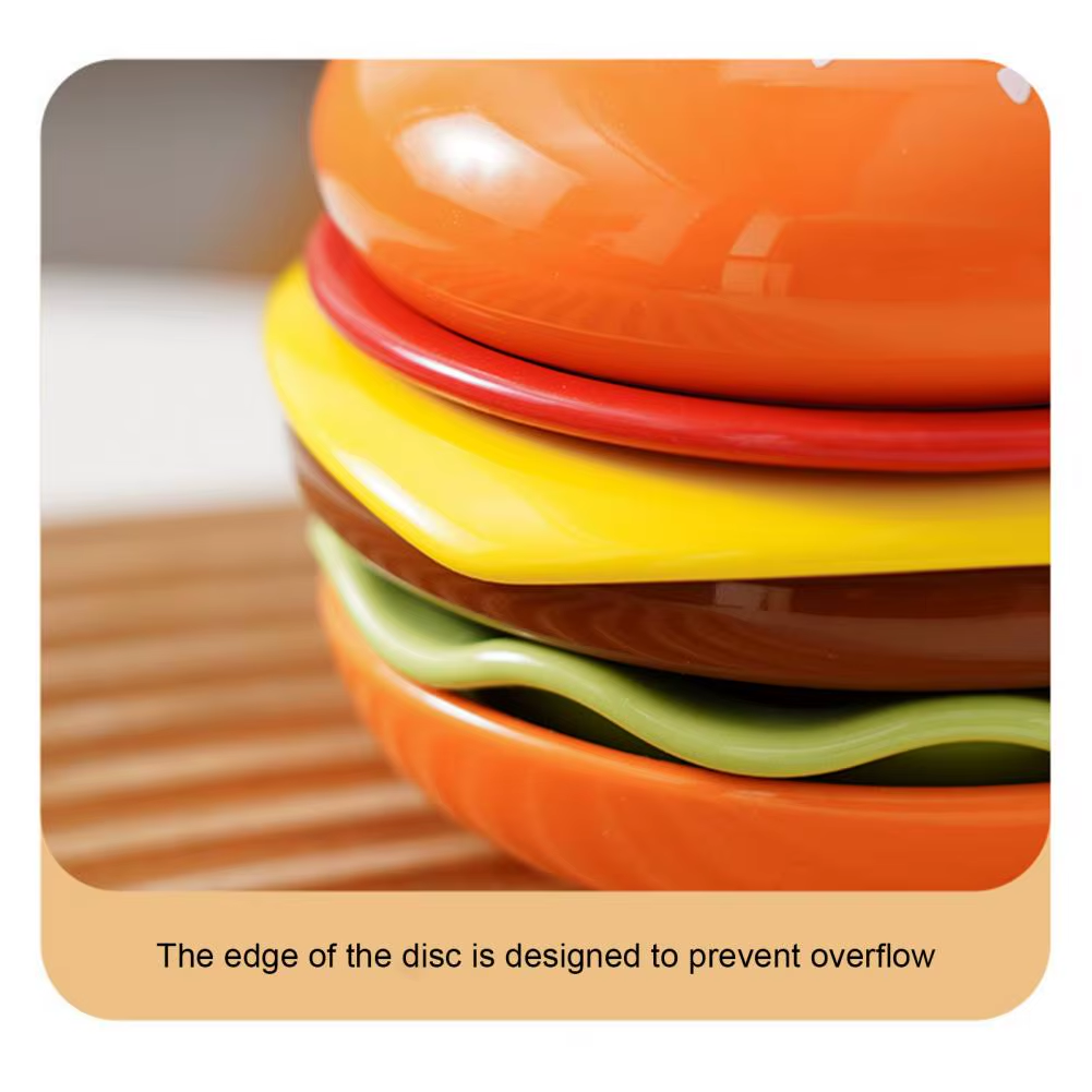 Mini Stacked Hamburger Ceramic Plate Set