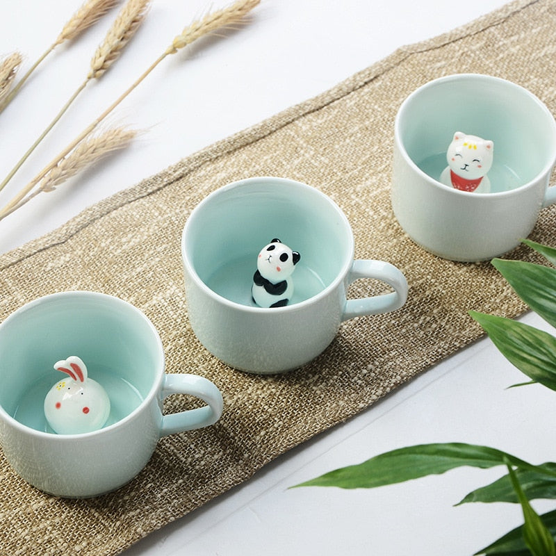 Tazas de cerámica con dibujos de animales en 3D