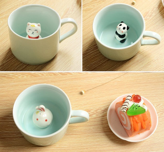 Tazas de cerámica con dibujos de animales en 3D
