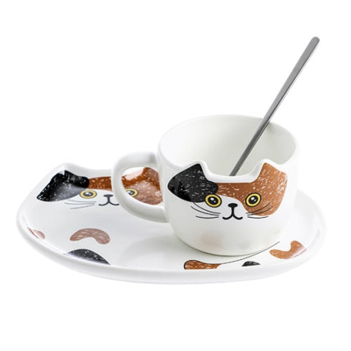 Cute Cat Ceramics Coffee Mug Set