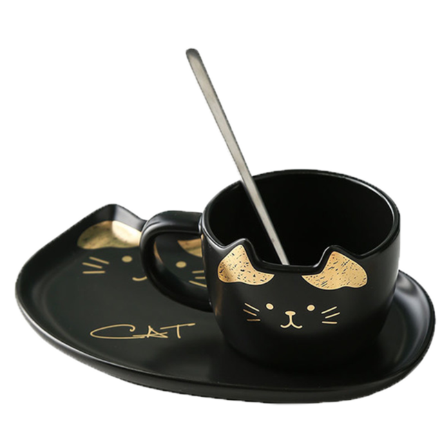 Cute Cat Ceramics Coffee Mug Set