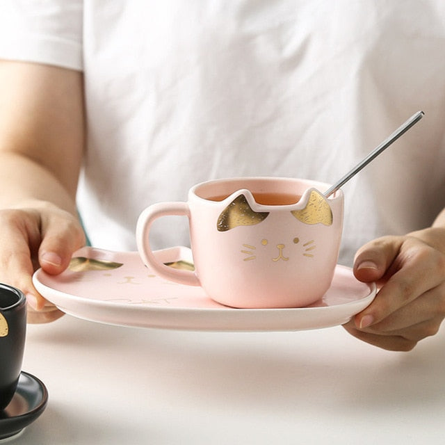 Cute Cat Ceramics Coffee Mug Set