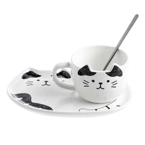 Cute Cat Ceramics Coffee Mug Set