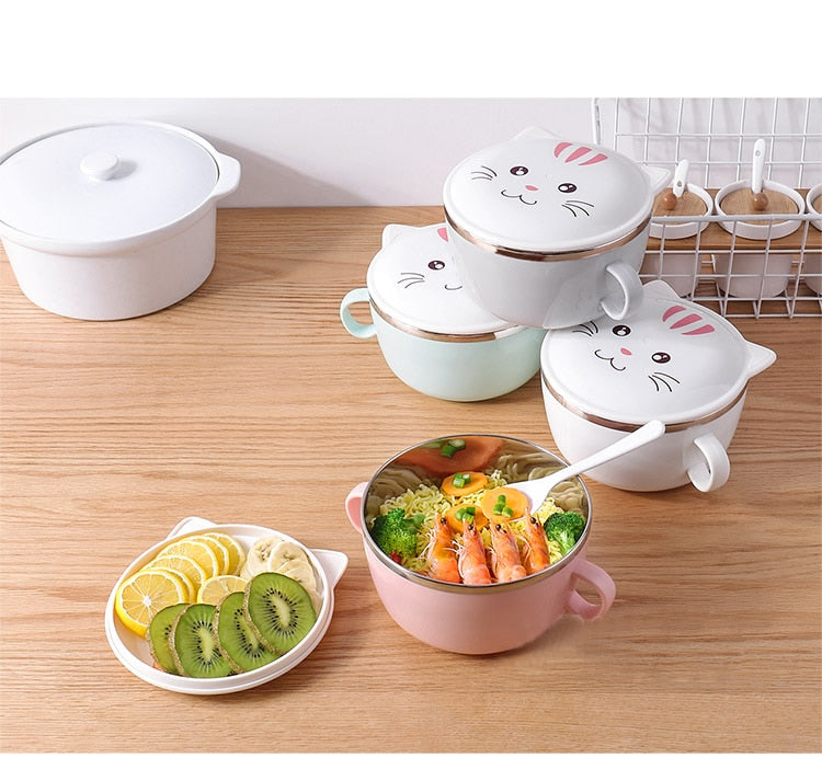 Cute Cartoon Cat Stainless Steel Bowl