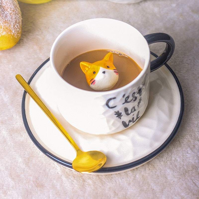 Taza de cerámica con diseño de mascota adorable en 3D