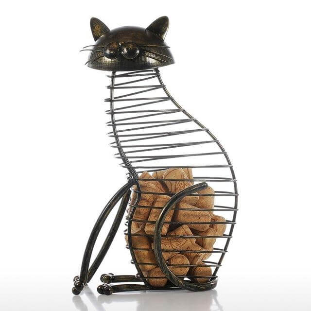Figuras de gato de metal, contenedor de corcho