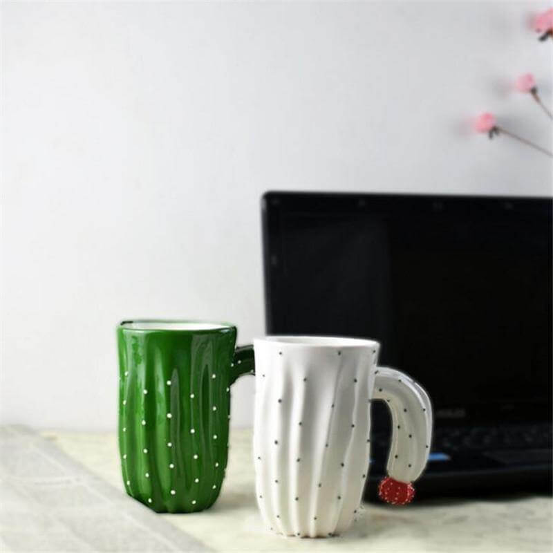 Tazas de cerámica estilo cactus 3D